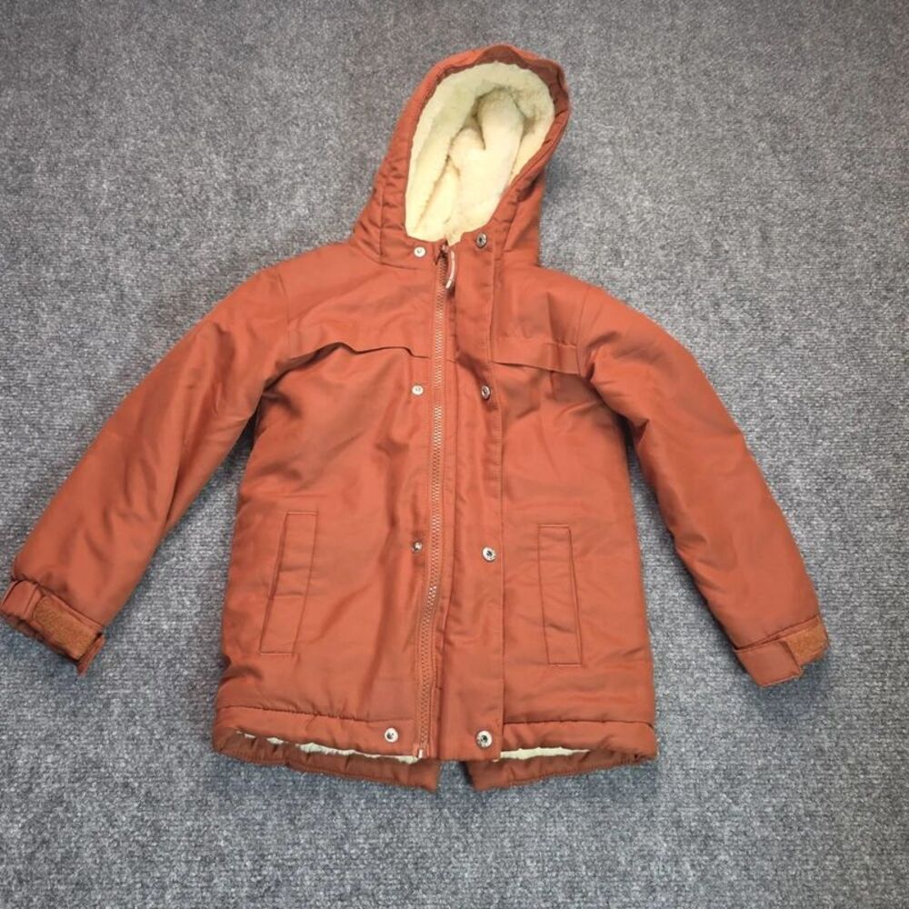 Kids Rust Orange Sherpa Lined Hooded Winter Parka Jacket 5T